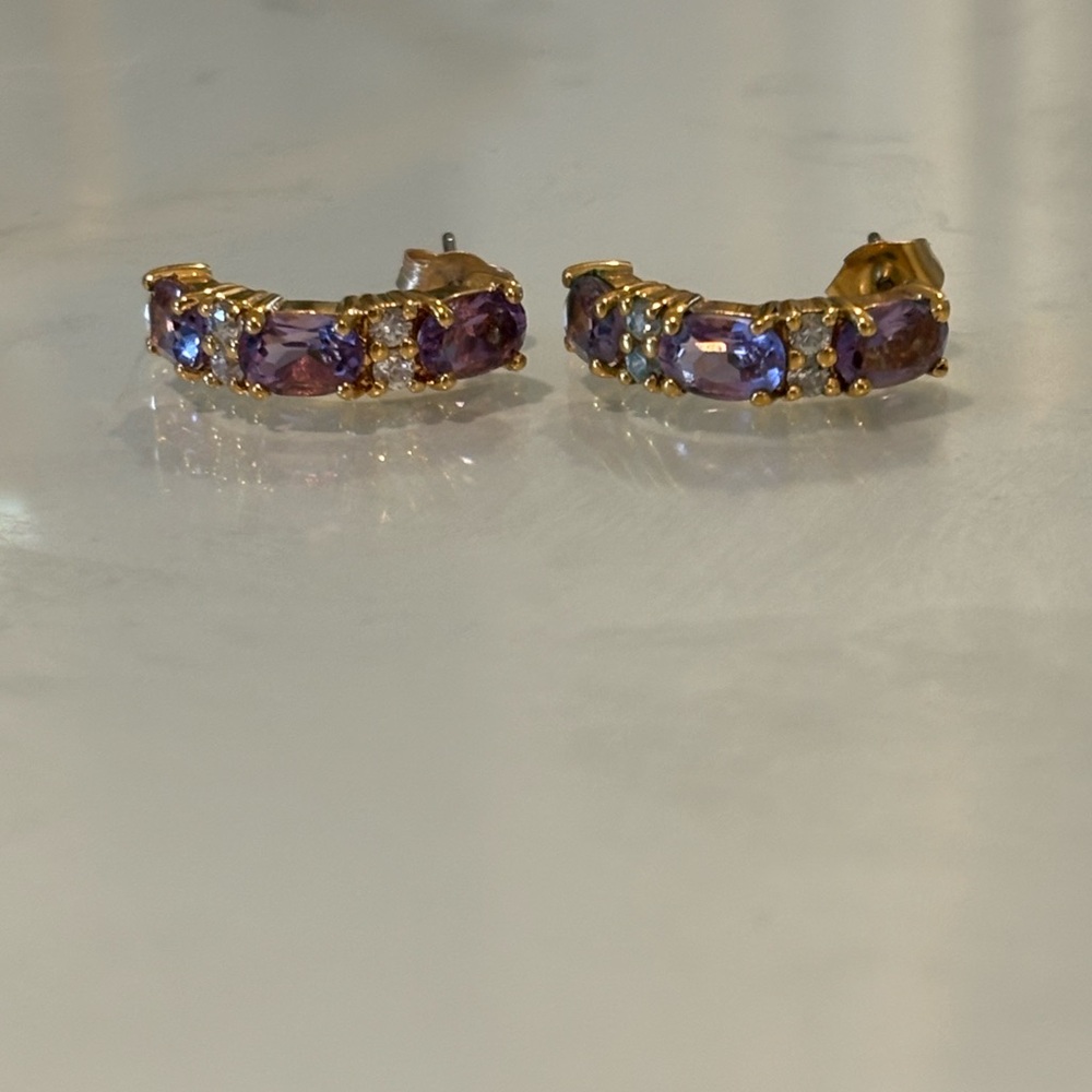 Silver amethyst and diamond vintage earrings
